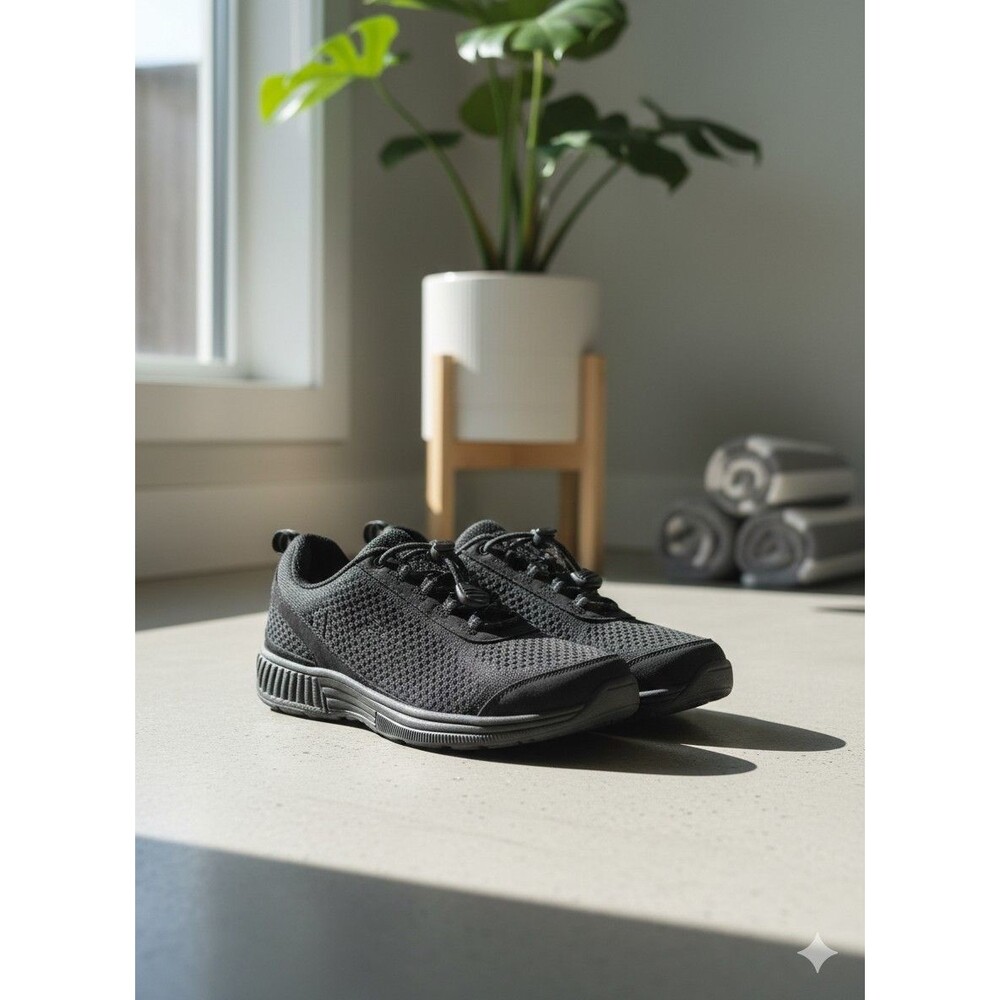 Orthofeet Lava 633 Shoes Mens 9 6E Extra Wide Black Knit Drawstring